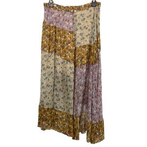 NWOT Zara Floral Patchwork High Low Ruffle Maxi Skirt
